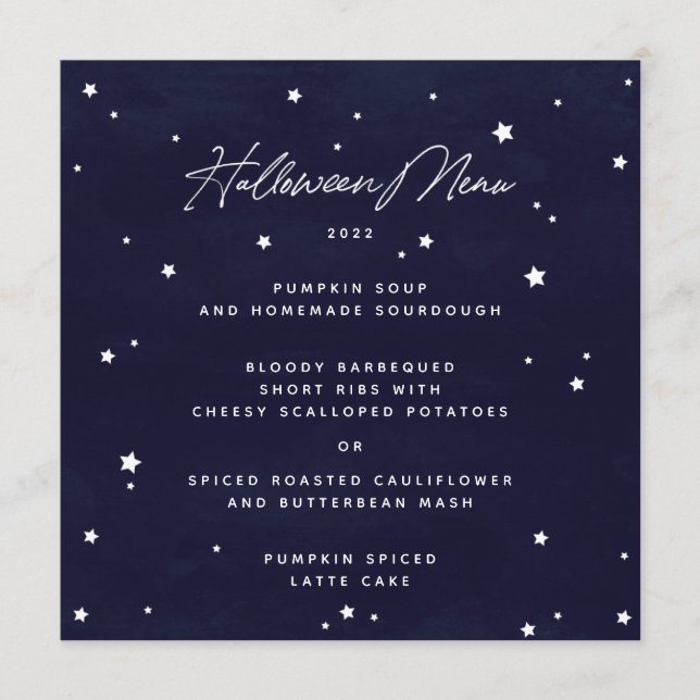 Menu Étoiles éparpillées de marine/blanche Carré/Hallow (Devant)