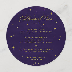 Menu Étoiles violettes/or éparpillées Carré/Halloween r