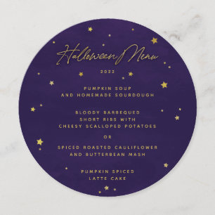 Menu Étoiles violettes/or éparpillées Carré/Halloween r