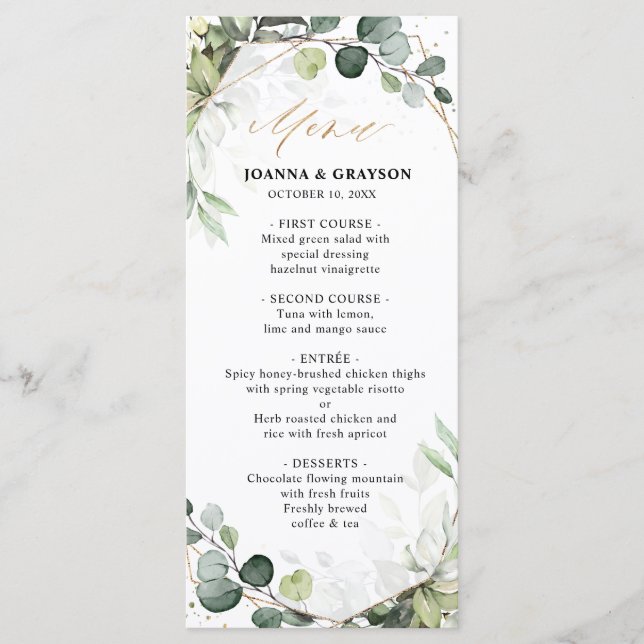 Menu Eucalyptus Sage Verdure Mariage géométrique modern (Devant)