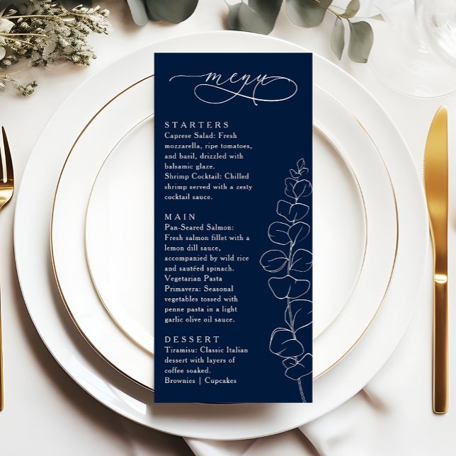 Menu Eucalyptus Spring Navy Blue Wedding Dinner (Créateur téléchargé)