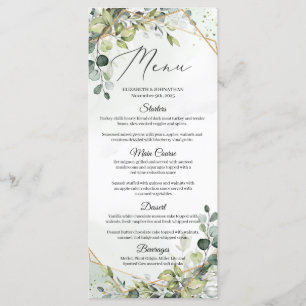 Menu Eucalyptus Verdure Faux Gold Frame Mariage Dîner