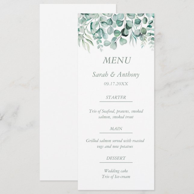 Menu Eucalyptus Verdure Feuillage Rustique Mariage Nour (Devant / Derrière)