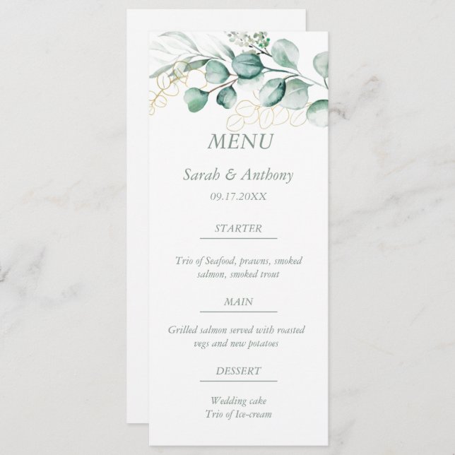 Menu Eucalyptus Verdure Feuillage Rustique Mariage Nour (Devant / Derrière)