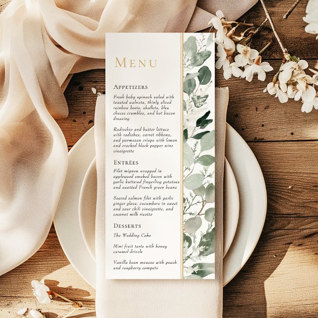 Menu Eucalyptus Verdure Or moderne Sage Vert Mariage (Créateur téléchargé)
