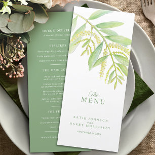 Menu Eucalyptus vert feuille crème aquarelle
