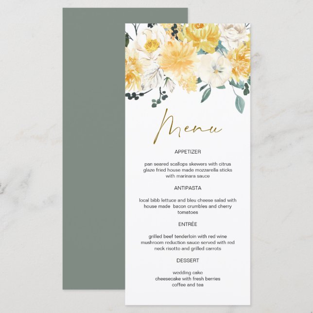 Menu EVA Jaune Aquarelle Ressort Jardin Floral (Devant / Derrière)