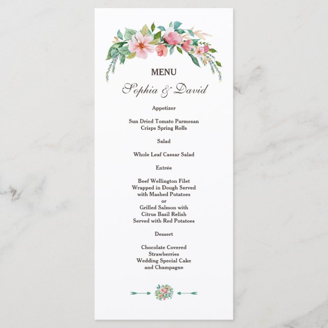 Menu Exotic Luau Tropical Floral Mariage (Devant)