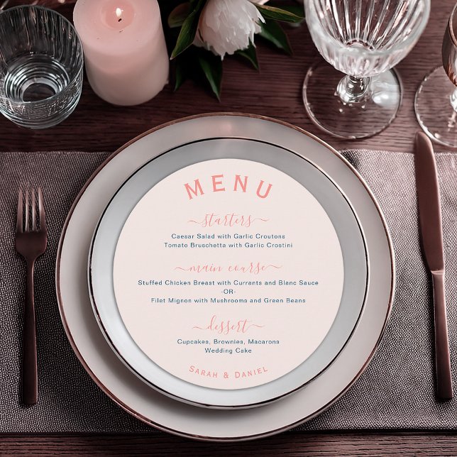 Menu Faire Mariage Écriture Moderne Rose Bleu Rond (Créateur téléchargé)