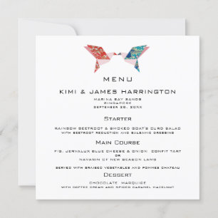 Menu Faire-part de mariage des colombes Origami