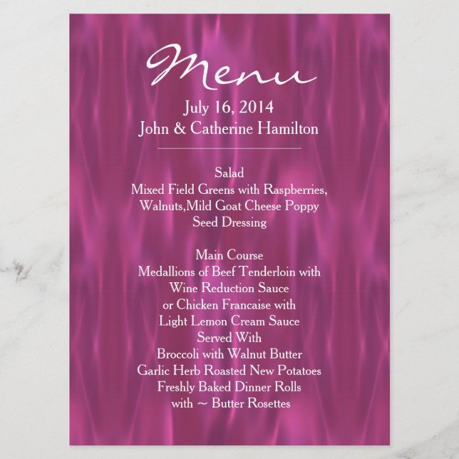 Menu fait sur commande de mariage de sembler rose (Devant)