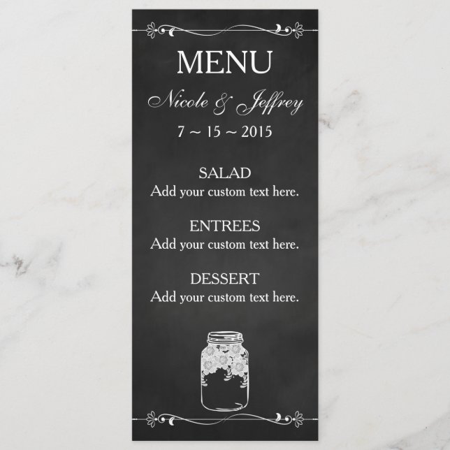 Menu fait sur commande rustique de mariage de pot (Devant)