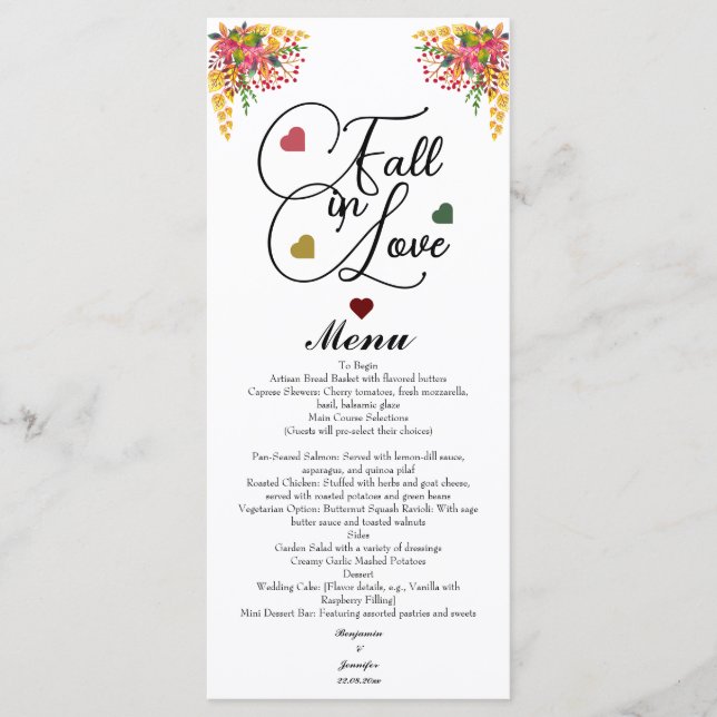 Menu Fall in Love Script Wedding  (Devant)