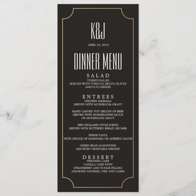 Menu FASCINANT de dîner de mariage de MONOGRAMME (Devant)