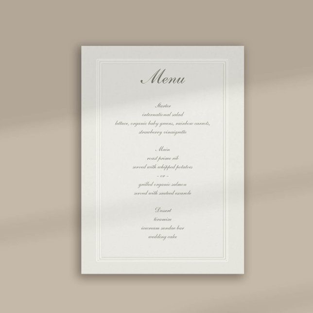 Menu Faux Embossés Triple Frame Mariage traditionnel (formal traditional wedding menu card faux embossed cream ecru frame calligraphy modern classic)