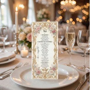 Menu Faux Or Feuille Baroque Fleur Motif Rinceau