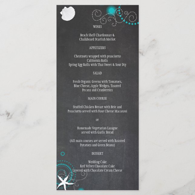 Menu Festive Chalkboard Beach Mariage (Devant)