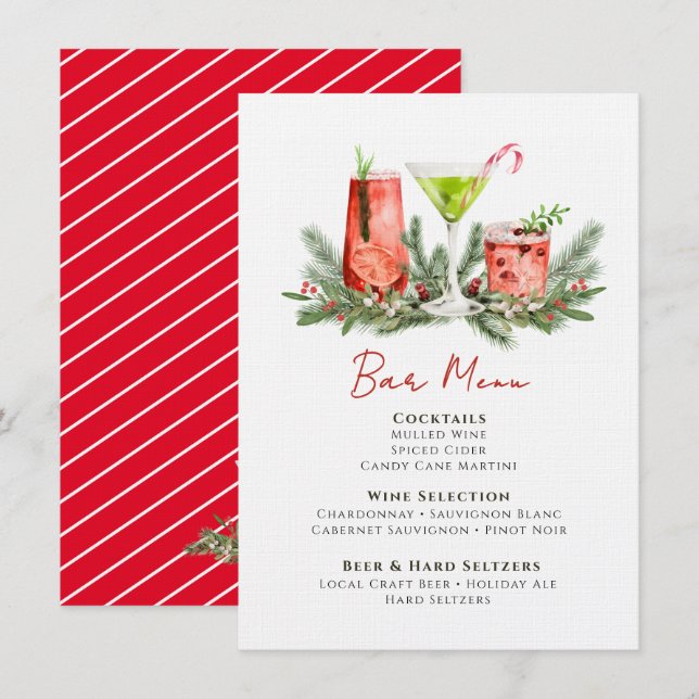 Menu Festive Drinks Christmas Cocktails Holiday Bar (Devant / Derrière)