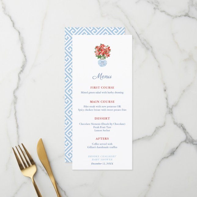 Menu Festive Red Poinsettia Noël Baby shower Party (Devant/Arrière en situation)