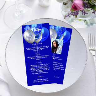 Menu fête d'anniversaire ballons bleu royal faits 