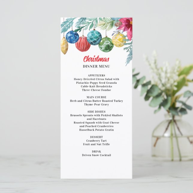 Menu Fête de Noël de l'échange d'ornements d'aquarelle (Debout devant)