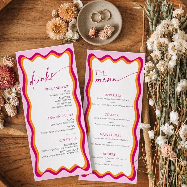 Menu Fête des mariées de bordure rose et orange (Créateur téléchargé)