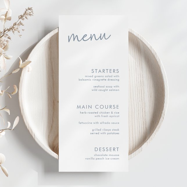 Menu Fête des mariées de script minimaliste bleu et bla (Créateur téléchargé)