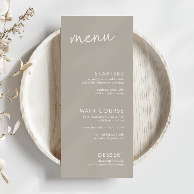 Menu Fête des mariées de script minimaliste Taupe (Créateur téléchargé)