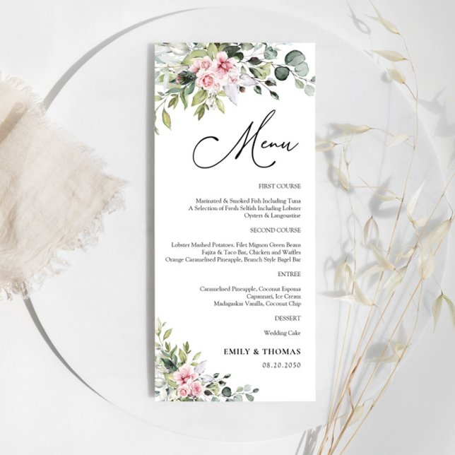 Menu Fête des mariées de verdure rose pâle (Créateur téléchargé)