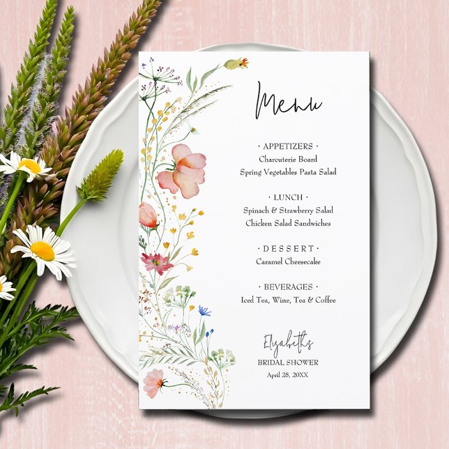 Menu Fête des mariées fleur sauvage (Wildflowers bridal shower menu cards)