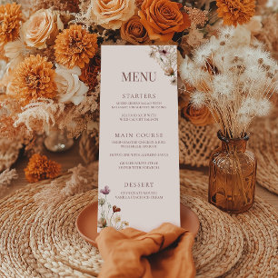 Menu Fête des mariées Fleur sauvage Bohemian Watercolor