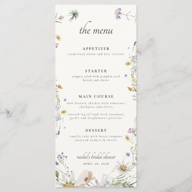 Menu Fête des mariées Fleur sauvage féminin (Devant)