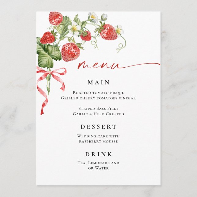 Menu Fête des mariées Fraise à l'Aquarelle tendanc (Devant)