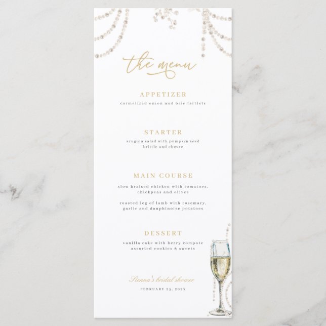 Menu Fête des mariées Perles et poursuites (Devant)