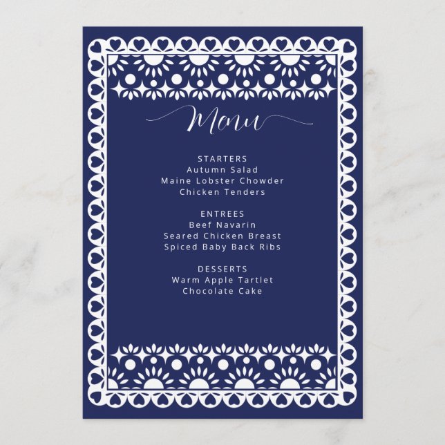 Menu Fête des mariées Picado Boho de la marine mexicain (Devant)