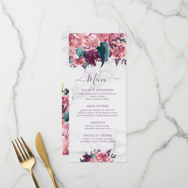 Menu Fête des mères de marbre rose (Devant/Arrière en situation)