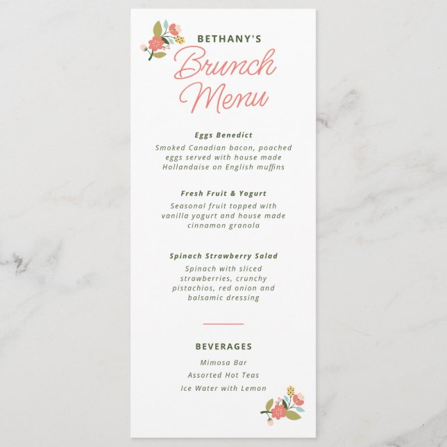 Menu Fêtes des mariées florales (Devant)