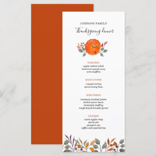 Menu Feuillage citrouille et automne Thanksgiving dîner