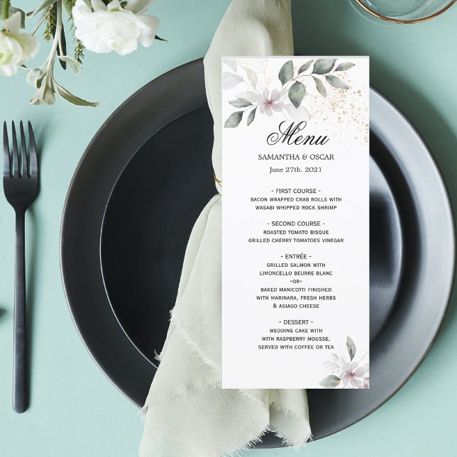 Menu Feuillage et Fleur Aquarelle Douce Végétalie | Or (Créateur téléchargé)