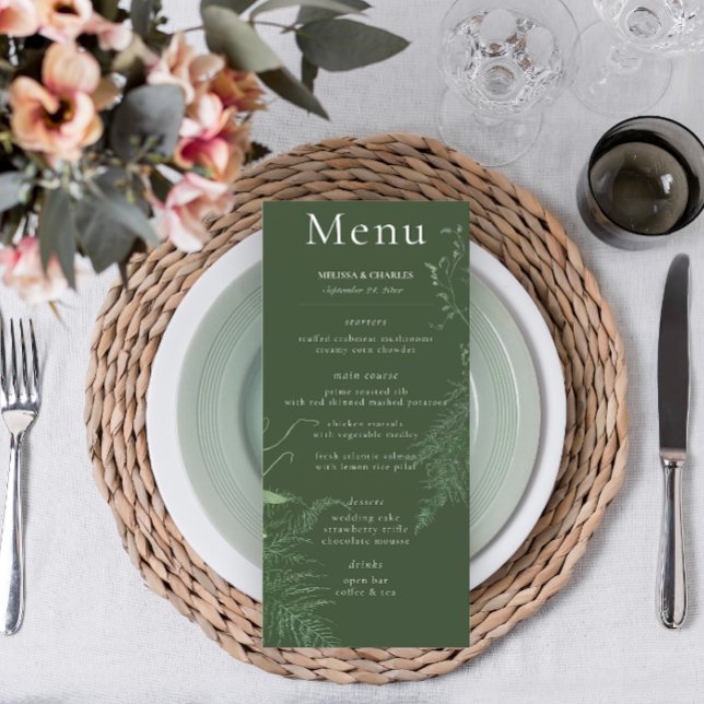 Menu Feuillage vert de fougères rustiques Mariage émera (Créateur téléchargé)
