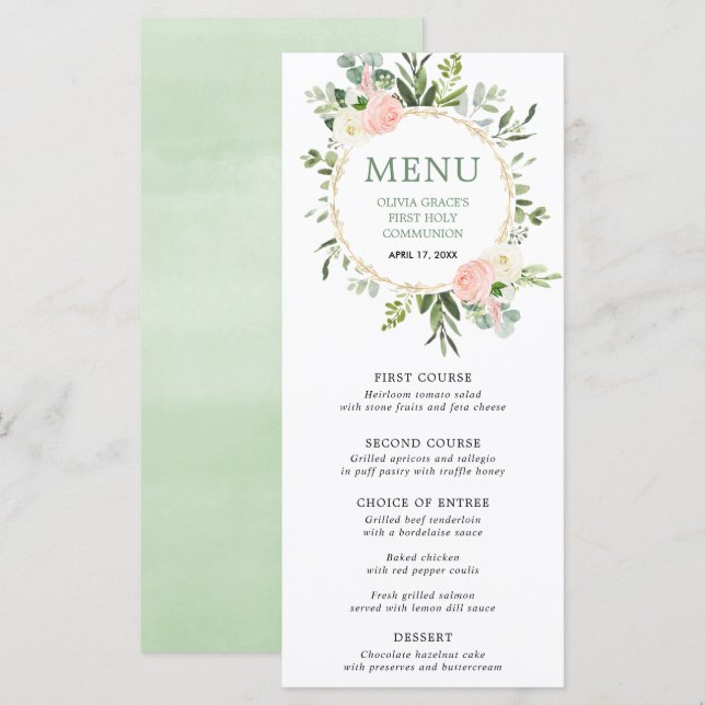 Menu feuille eucalyptus vert or vert rose (Devant / Derrière)