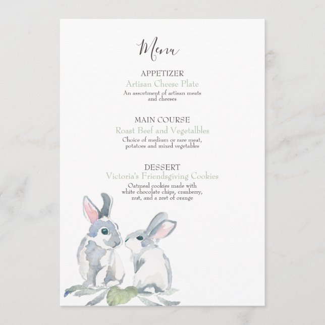 Menu Feuille peint et aquarelle Bunny de bois (Devant)
