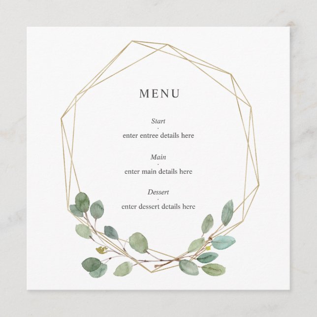 Menu Feuilles botaniques Elegant Gold Geo Frame Mariage (Devant)