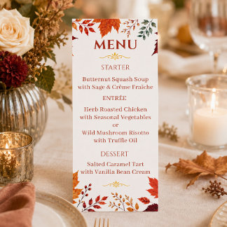 Menu Feuilles de Teal et Orange Automne Rustique