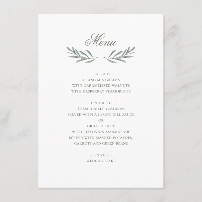 Menu Feuilles simples d'olivier. Mariage italien. Botan (Devant)