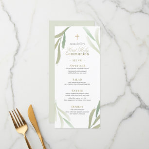 Menu Feuilles vertes naturelles Première communion sain