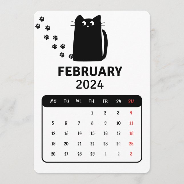 Menu Février 2024 Stand Alone Black Cat Calendrier (Devant)