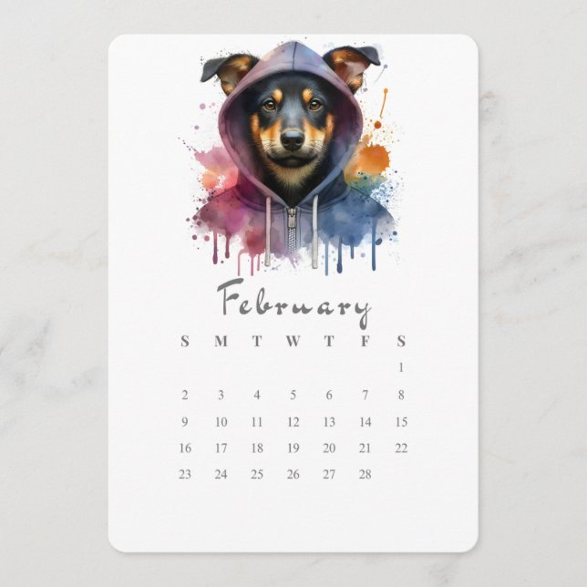 Menu Février Calendrier autonome Chien Splash Art (Devant)