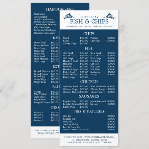 Menu Fish & Chip Shop Restaurant Slimline