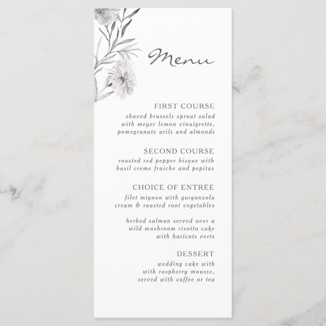 Menu Fleur grise simple dessinée à la main. Mariage bot (Devant)